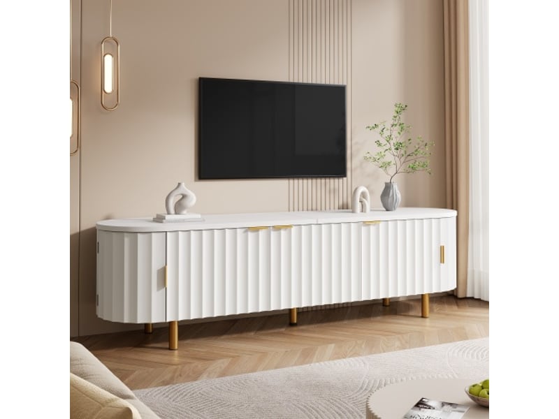  Meuble tv mdf 5 portes – façade à rainures, côtés arrondis, pieds et poignées en fer  - Conforama B