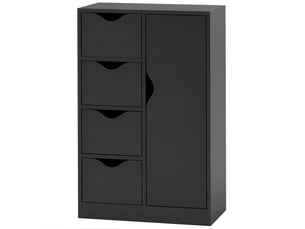 Meuble de rangement avec buffet, commode, armoire et quatre tiroirs, en bois, pour salon, cuisine, entrée, salle à manger, noir