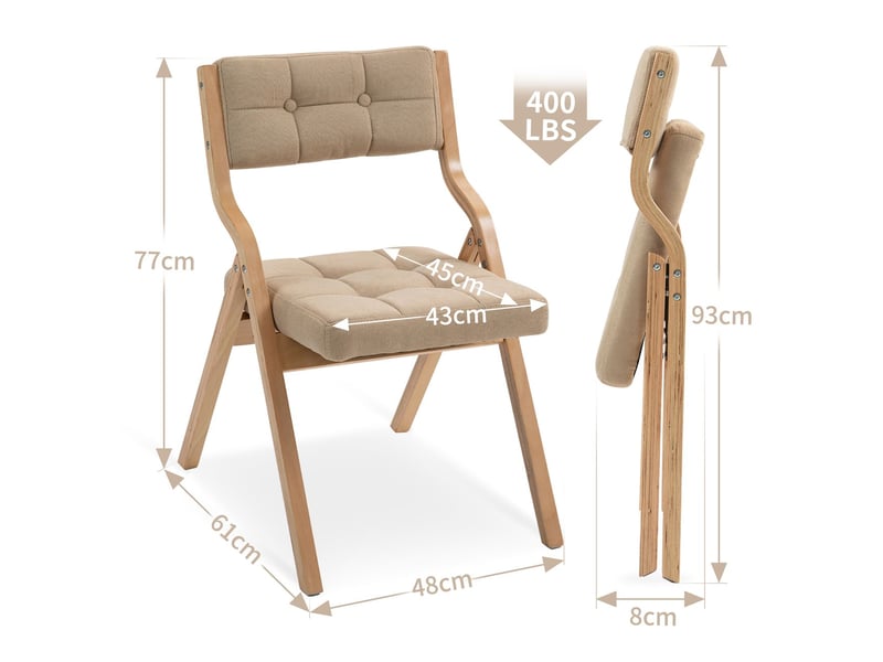  Chaise de salle à manger chaise repas pliante rembourrée structure en bois rembourrage coussiné portables assemblées kaki  - Conforama C