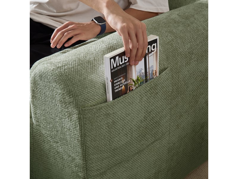  Canapé d'angle vert 4 places en tissu chenille doux - 263 cm - assise ergonomique et poche latérale  - Conforama R