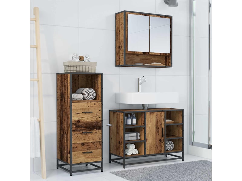  Ensemble de mobilier de salle de bain 3 pièces bois ancien cf64442  - Conforama D