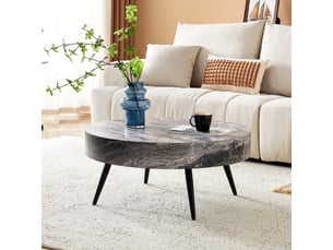 Table basse rond 70×70×35.5 cm, mdf et métal, noir et gris