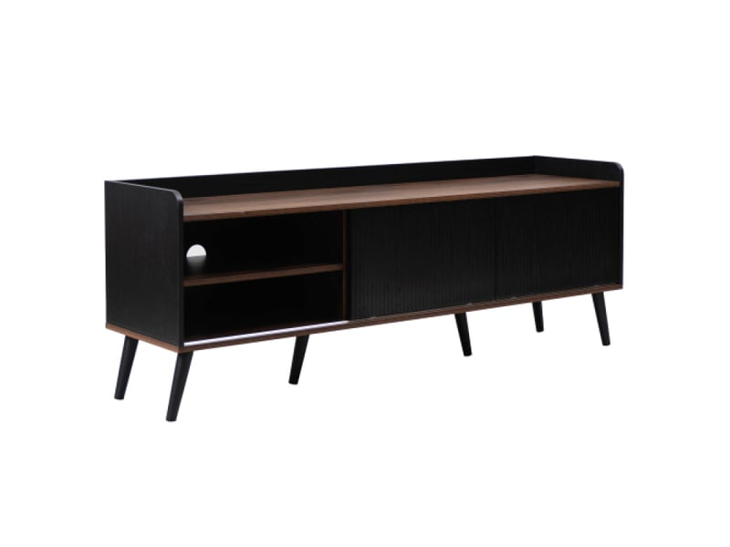  Meuble de tv 160 cm avec deux tiroirs et deux portes coulissantes, table tv lowboard plateau bas, texture raffinée et design élégant  - Conforama D