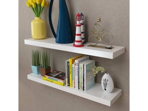Lot de 2 étagères murales mdf blanc rangement de livresdvd cf40928
