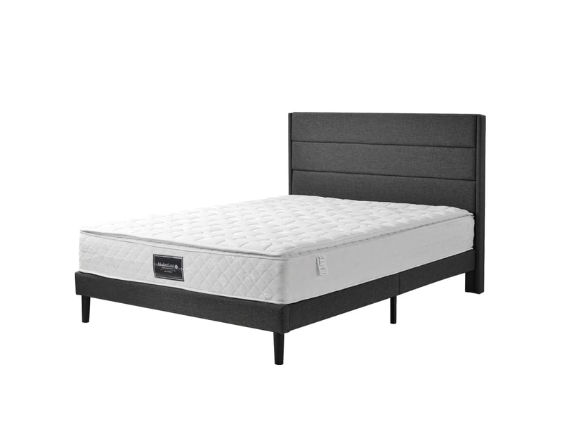  Modenvie lit coffre 90x200 cm - tête de lit réglable et rangement intégré, matelas inclus - gris clair  - Conforama A