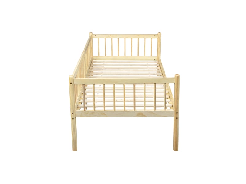 Lit banquette 90x200 cm en pin naturel avec barrières 3 côtés et 14 lattes - Conforama D