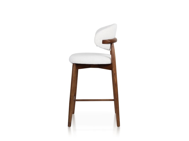  Tabouret skandi en bois massif couleur noyer et assise en tissu chiné beige  - Conforama C