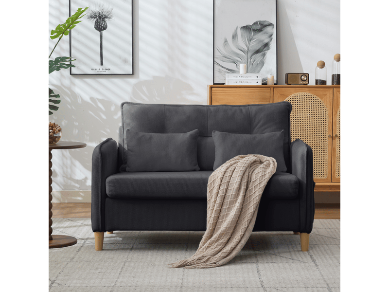  Canapé 2 places gris foncé 127 cm tissu chenille avec poches  - Conforama R