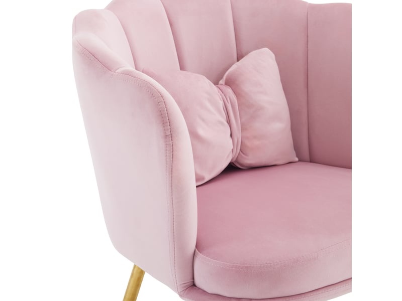  Lot de 6 chaises de salle à manger avec dossier pétale capitonné, coussins et pieds métalliques dorés en velours rose  - Conforama B