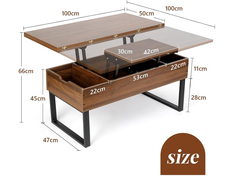  Table basse extensible à plateau relevable (couleur noyer)  - Conforama C