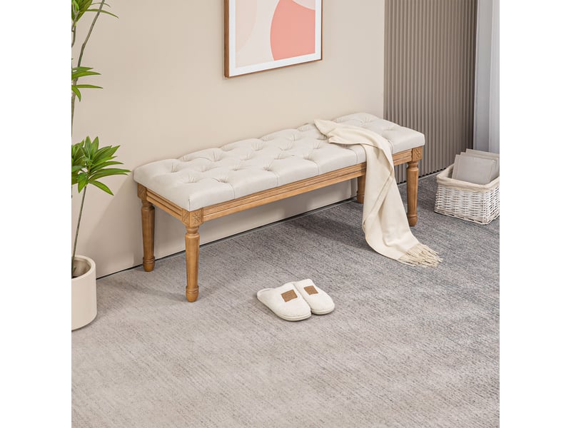  Banquette capitonnée, style vintage, 120 x 41 x 48 cm, blanc crème  - Conforama D