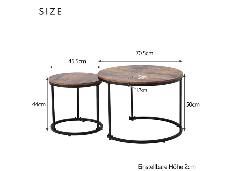  Table basse gigogne ronde 2 pièces avec structure métallique et plateau mdf effet bois pour salon moderne, marron  - Conforama D