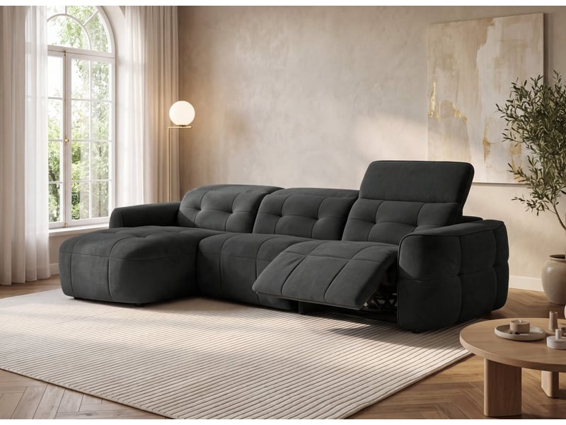  Canapé d'angle relax électrique en tissu gris ferdinand - angle gauche KM7935-M3-GRI - Conforama C