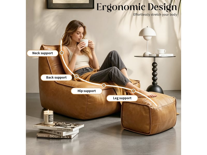  Fauteuil poire marron avec repose-pieds, tissu technique et simili cuir, assise de salon et gaming  - Conforama D