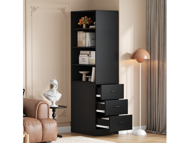  Bibliothèque 60x38x180 cm, tiroirs latéraux réversibles gauche et droite, meuble salon et bureau, aggloméré, en noir  - Conforama D