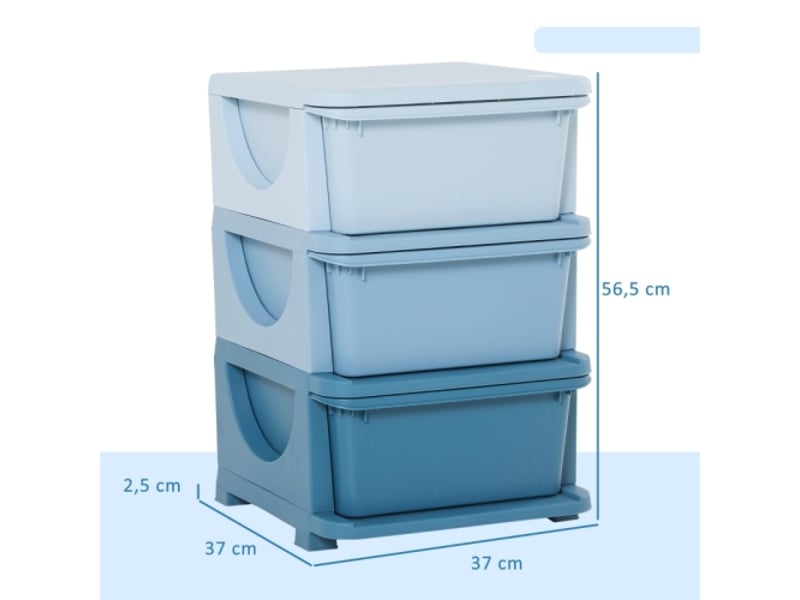 Boîte de rangement enfant bleue, 3 tiroirs, bords arrondis, design surélevé, 37x37x56,5 cm - Conforama C