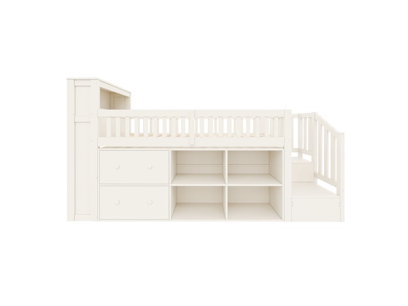  Lit mi-hauteur 90x200 cm blanc, tiroirs, rangements, armoire avec échelle, éclairage led, sans matelas  - Conforama A