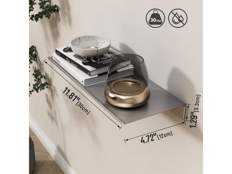  Étagère murale en métal, petite étagère flottante, étagère murale de salle de bain, présentoir de 30 cm, grise  - Conforama C