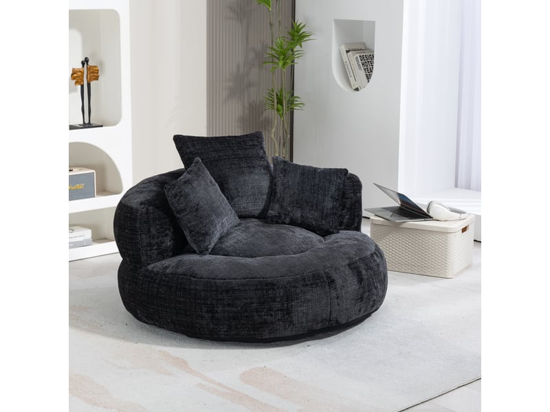  Fauteuil inclinable - à dossier haut - avec 3 coussins - résistant et confortable - chenielle - noir  - Conforama C