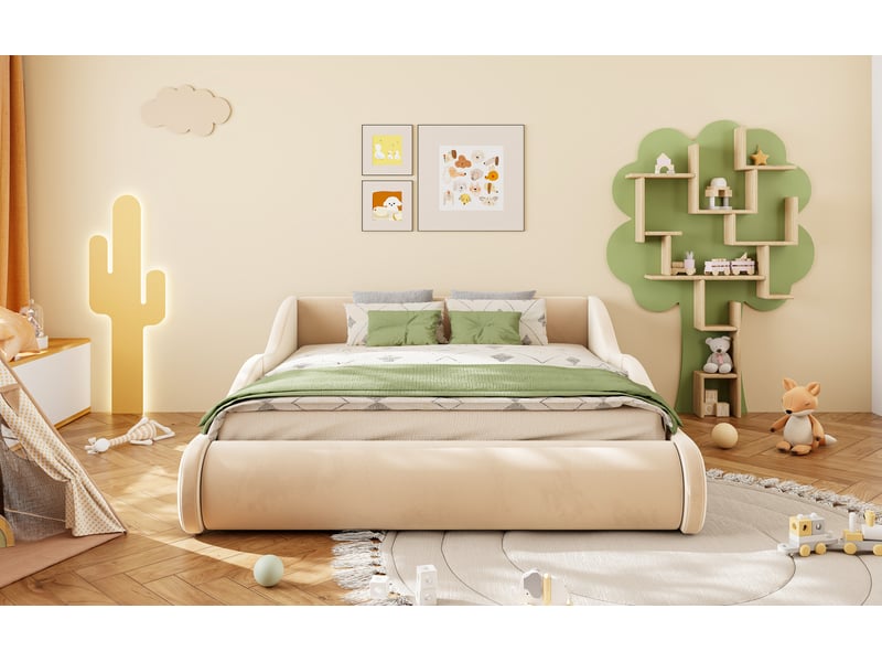  Lit enfant 140x200 cm avec barrières latérales mdf beige sans matelas  - Conforama D