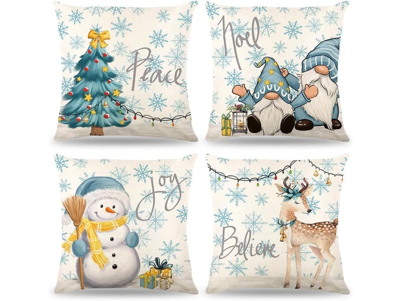 Lot de 4 housses de coussin de noël, housses de coussin de noël 45 x 45 cm, housses de coussin décoratives, housses de coussin de canapé, bleu  - Conforama A