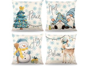 Lot de 4 housses de coussin de noël, housses de coussin de noël 45 x 45 cm, housses de coussin décoratives, housses de coussin de canapé, bleu