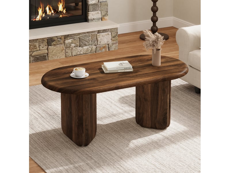  Table basse ovale en mdf aspect noyer 99x50x40 cm avec pieds robustes et capacité de charge de 40 kg  - Conforama D