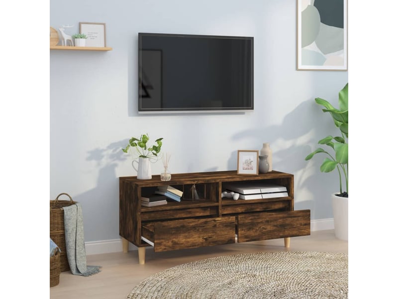  Meuble tv - banc tv - meuble de rangement chêne fumé 100x34,5x44,5 cm bois d'ingénierie  - Conforama C