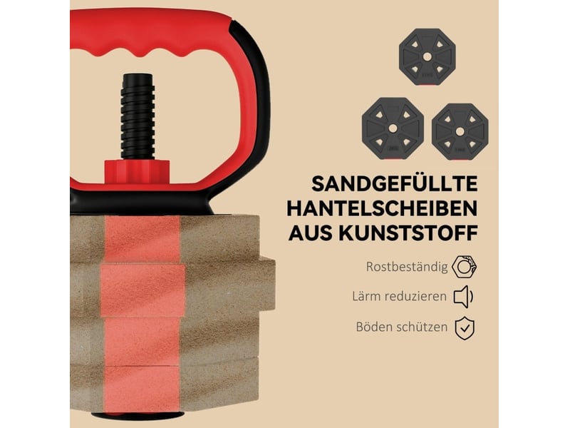  Set d'haltères réglables 20 kg rouge et noir en plastique, 4 en 1 pour entraînement de force à domicile  - Conforama E