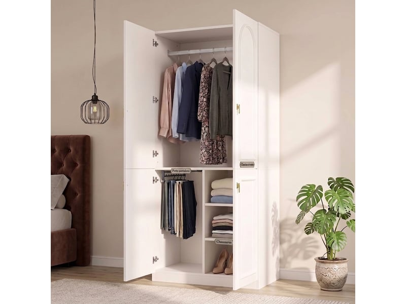  Armoire 6 portes penderie 180x50x200 cm chêne artisan et blanc  - Conforama D