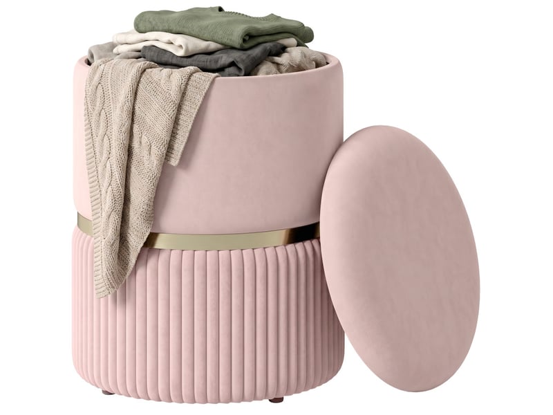  Pouf florriville coffre rangement velours côtelé beige  - Conforama E