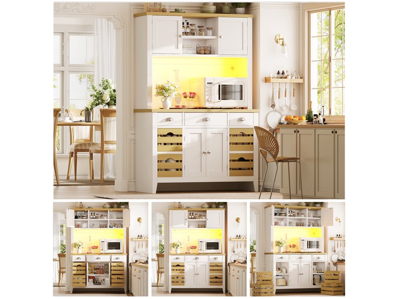  Buffet de rangement - armoire haute led avec éclairage rgb, blanc, meuble de rangement moderne avec dispositif anti-basculement  - Conforama B