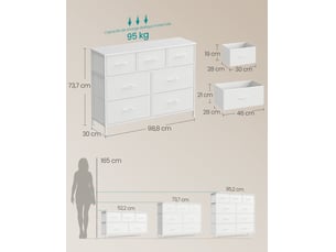 Commode de rangement moderne 30 x 98,8 x 73,7 cm capacité 40 kg 9 tiroirs style contemporain en mdf blanc neige 12_0012902