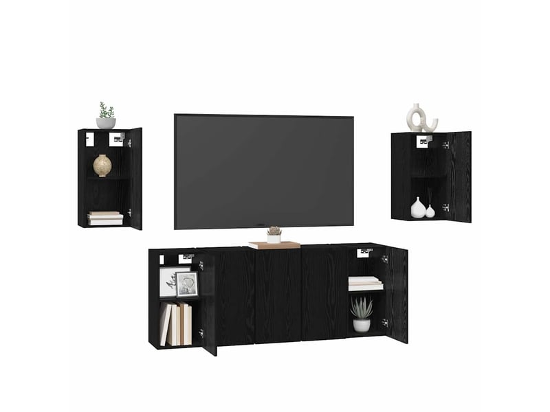  Ensemble meuble tv - banc tv - meuble de rangement 7 pcs chêne noir bois d'ingénierie  - Conforama C