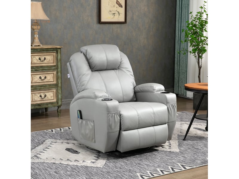  Fauteuil de massage inclinable manuel 8 points de vibration, 5 modes, pivotant 360 degrés, gris clair, charge maximale 150 kg  - Conforama B