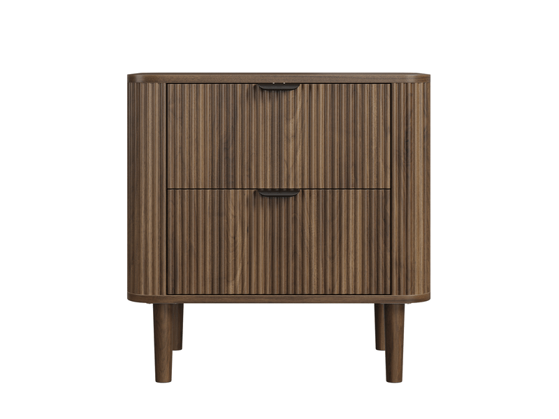  Table de nuit 57 x 40 x 57 cm noyer foncé en mdf, 2 tiroirs rainurés pour rangement de chambre  - Conforama A