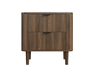 Table de nuit 57 x 40 x 57 cm noyer foncé en mdf, 2 tiroirs rainurés pour rangement de chambre