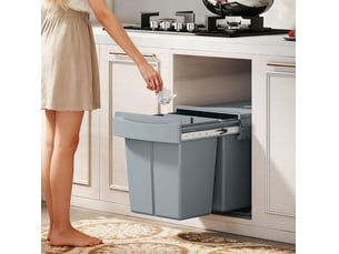 Poubelle encastrable coulissante 52 x 33,5 x 41 cm – grise – 2 bacs amovibles de 20 l, tri des déchets