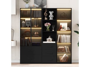 Vitrine coloris noir 4 étagère(s) KORFEE - 94 cmx140 cm