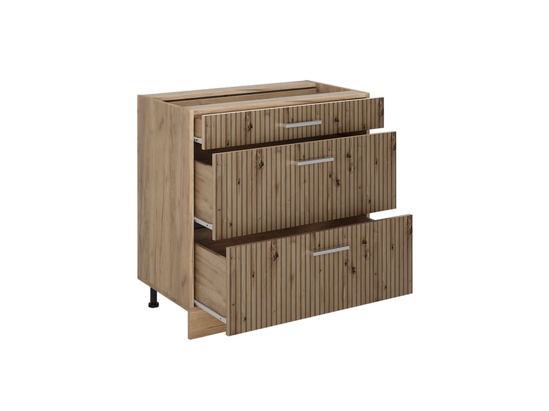  Vicco meuble cuisine, chêne artisanchêne doré, 80cm avec 3 tiroirs plan de travail chêne doré  - Conforama C
