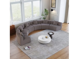Canapé modulable arrondi 6 places en chenille gris evryae