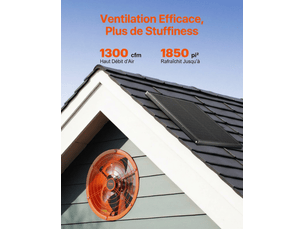 Ventilateur de grenier solaire, 14 pouces avec thermostat, 1300 cfm ventilation pour toit garage