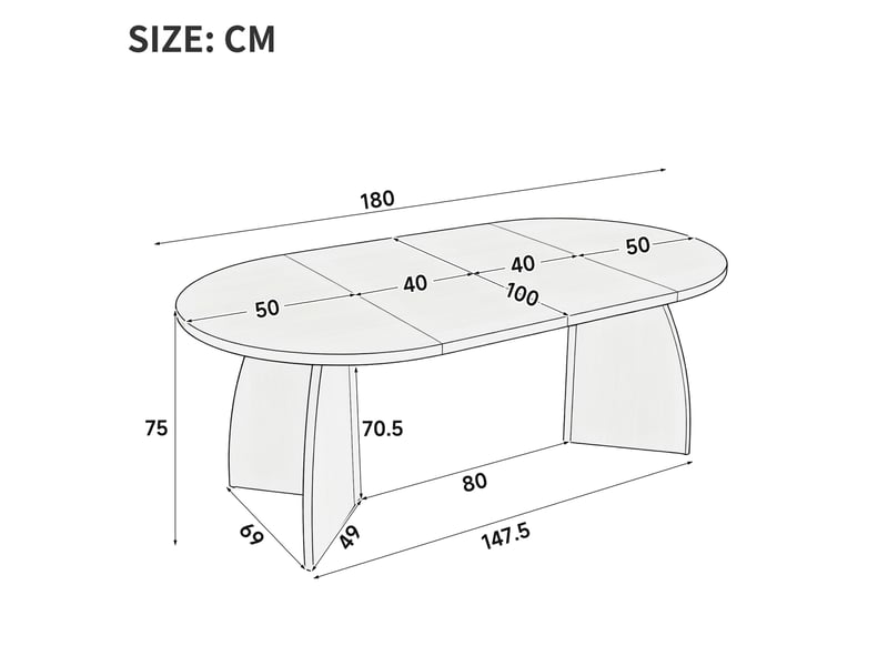 Table à manger extensible ovale 100140180x100x75 cm pour 4 à 8 personnes, plateau mdf effet bois, design moderne avec bords arrondis - travertin - Conforama C