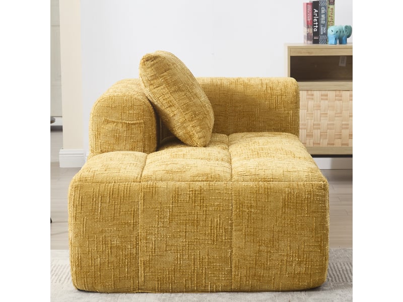  Canapé méridienne jaune en chenille avec coussin inclus et poches latérales pratiques, 158x90x60 cm  - Conforama W