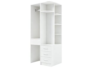 Armoire de rangement avec 1 porte, 3 tiroirs, étagères et penderie ouverte pour chambre en mdf blanc 70×55×175 cm