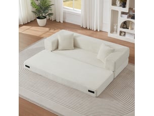 Canapé convertible 3 places 200x76x60 cm design carré velours côtelé blanc