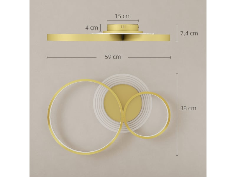  Plafonnier led 40 w, 3000 k4000 k6500 k, doré, idéal pour chambre, salon, cuisine et salle à manger.  - Conforama E