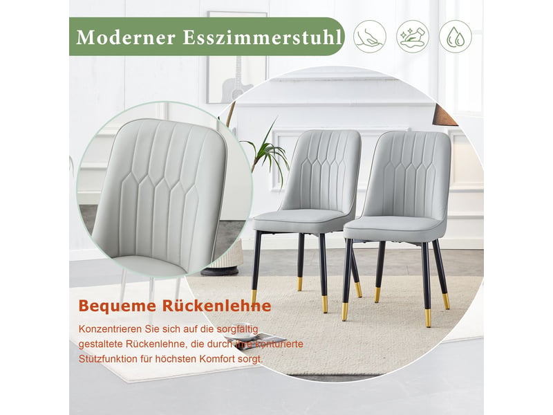  Chaise de salle à manger dossier rembourré ensemble de six similicuir pu gris clair pieds en métal noir style moderne  - Conforama E