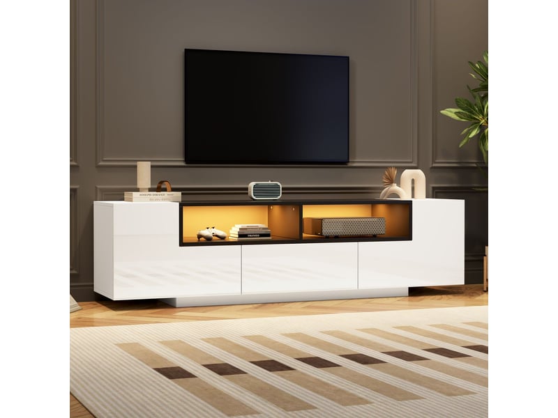  Meuble tv 180x40x50, design contemporain avec rangements et éclairage led meuble tv avec rangement  - Conforama B