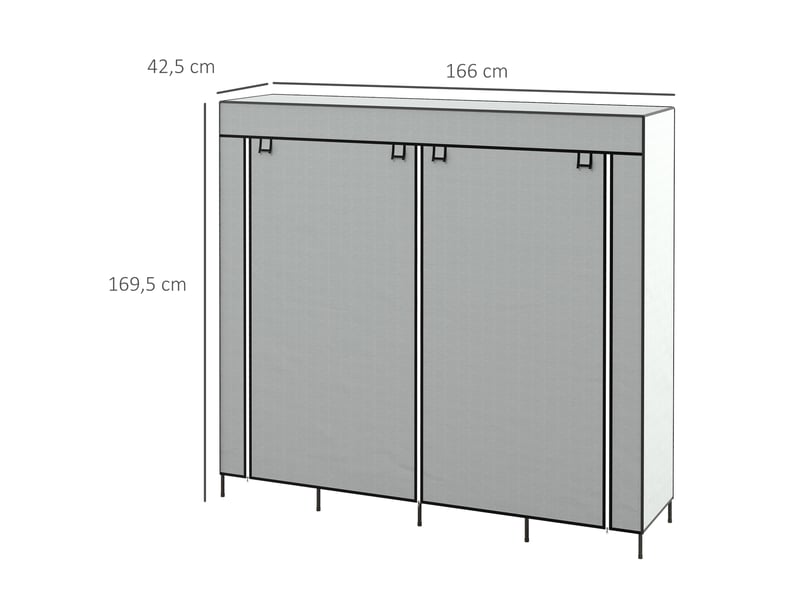  Armoire en tissu avec 2 penderies, 10 niches et 4 tiroirs amovibles pour rangement, gris foncé, 166 × 42,5 × 169,5 cm  - Conforama D